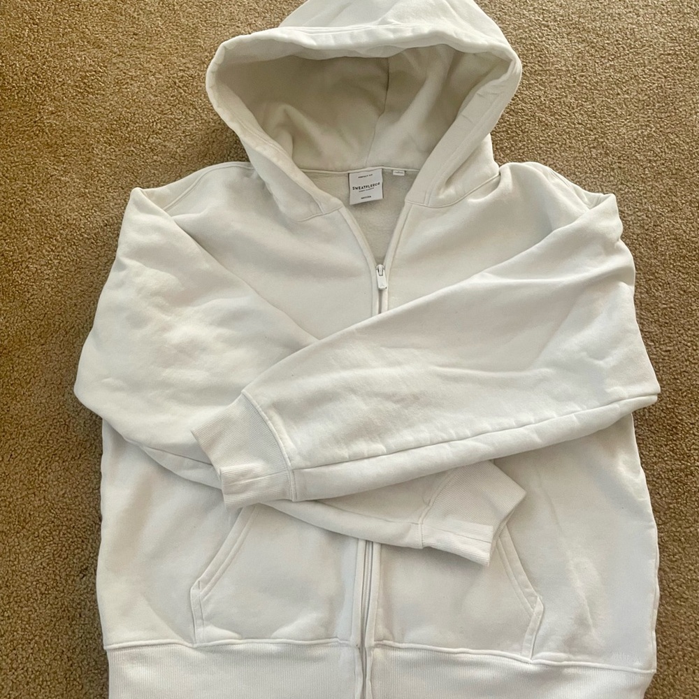 Aritzia Cream Sweatfleece Zip-Up Hoodie